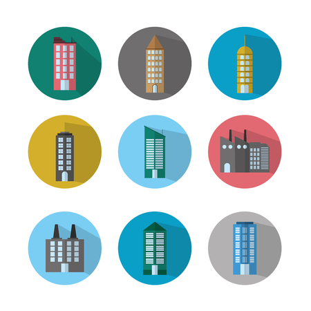 Urban buildings collection iconic button symbols vector illustrationのイラスト素材