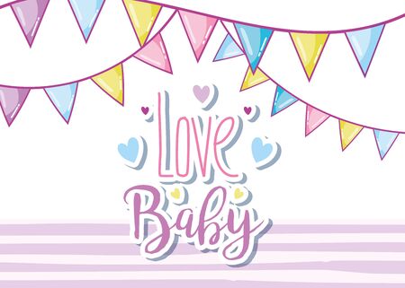 Love baby cute card and colorful pattern flags and purple striped vector illustrationのイラスト素材