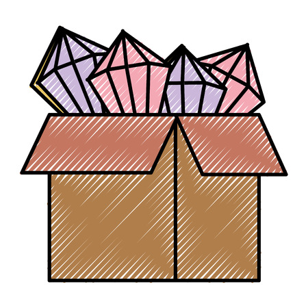 doodle tetrahedron graphic shape inside box packageのイラスト素材