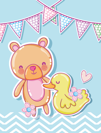 Cute bear and ducky cartoons vector illustration graphic designのイラスト素材