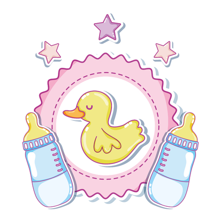 Cute duck cartoons with baby bottles vector illustration graphic designのイラスト素材