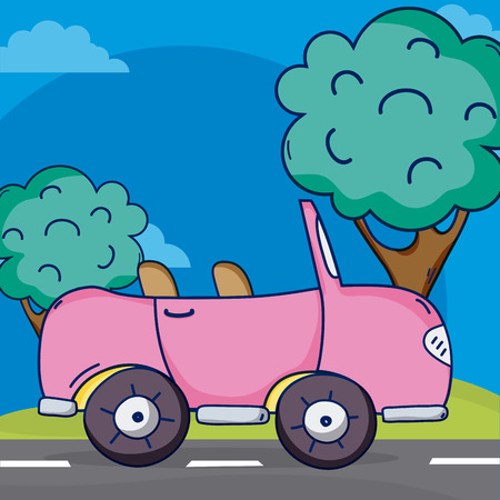 Pink convertible car on street vector illustration graphic designのイラスト素材