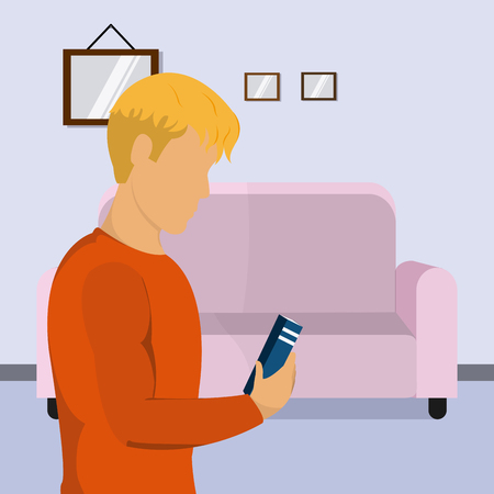 Young man with book on room vector illustration graphic designのイラスト素材