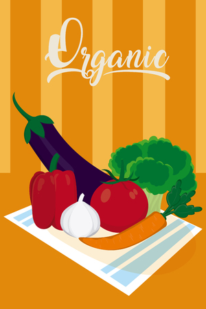 Organic vegetables on dish template vector illustrationのイラスト素材