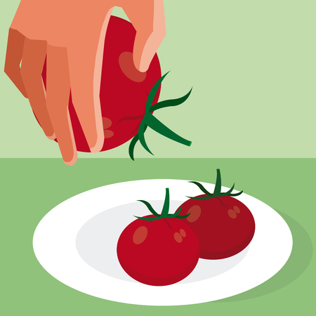 Hand grabbing tomatoのイラスト素材