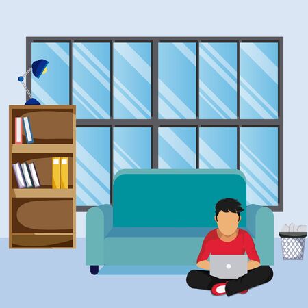 Man seated with laptop at homeのイラスト素材