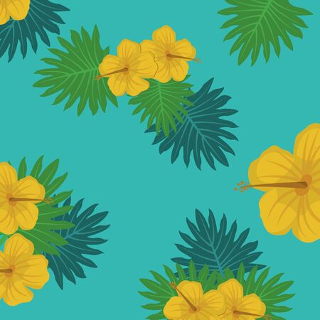 Tropic leaves and flowers designのイラスト素材
