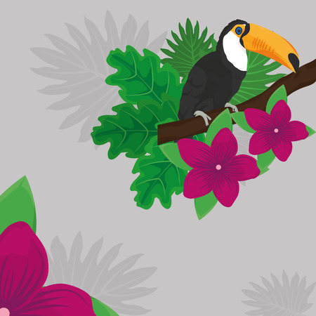 Tropic leaves flowers and toucan design Vector illustration.のイラスト素材