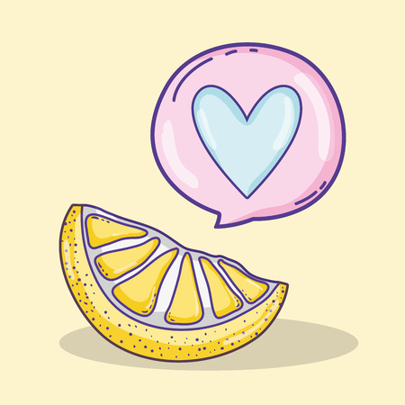 Lemon sliced with heart bubble cartoon vector illustration graphic designのイラスト素材