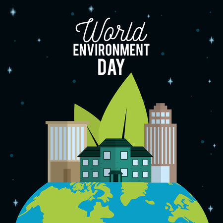 World environment day with buildings on top of planet earth.のイラスト素材