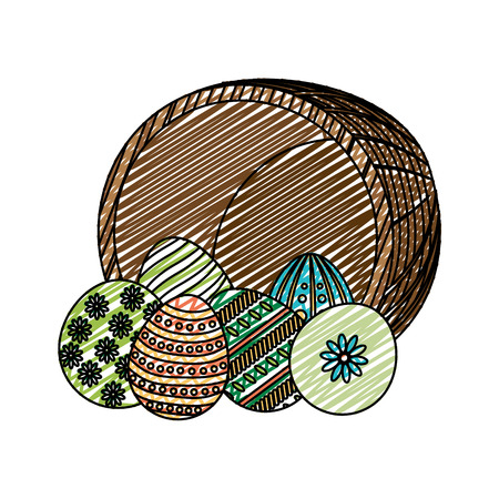 doodle eggs easter decoration and hamper design vector illustrationのイラスト素材