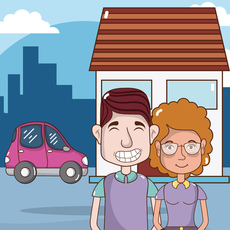 Cute and funny couple cartoonsのイラスト素材