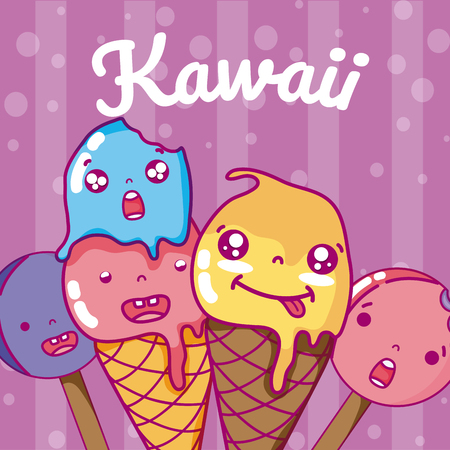 Ice cream cute kawaii cartoonsのイラスト素材