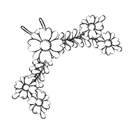 grunge beauty flowers with leaves branches plantのイラスト素材