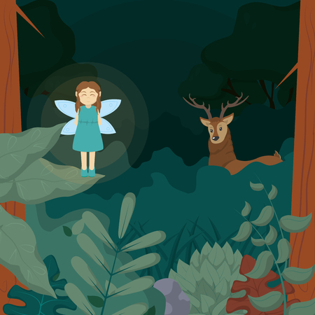 Forest fairy with deerのイラスト素材