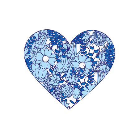 duo color heart with beauty flowers and leaves branches decorationのイラスト素材