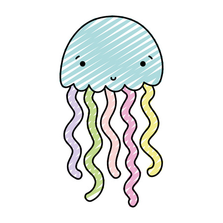 doodle nature jellyfish tropical marine animal Vector illustration.のイラスト素材