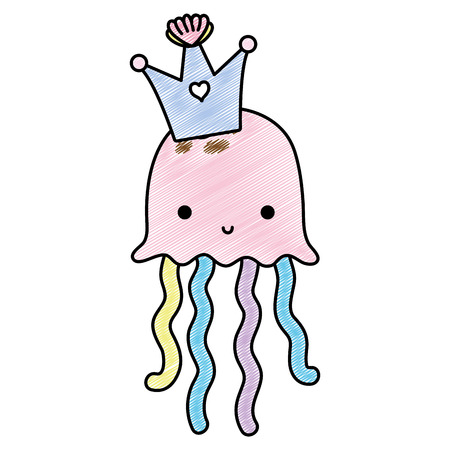 doodle cute jellyfish marine animal with crown Vector illustration.のイラスト素材