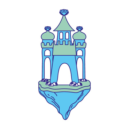 Duo color cute medieval castle in the floating island vector illustration.のイラスト素材