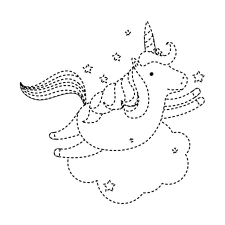 Dotted shape pretty unicorn flying with stars and cloud.のイラスト素材