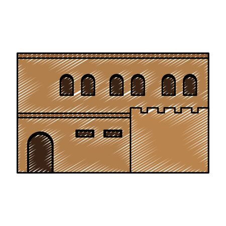 doodle arabic house with windows and door design vector illustrationのイラスト素材