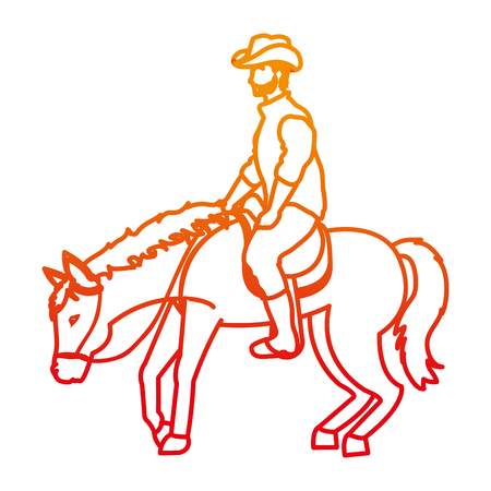 Man with hat riding a  horse line illustrationのイラスト素材