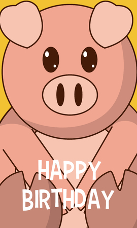 Pork happy birthday cute card cartoon vector illustration graphic design.のイラスト素材