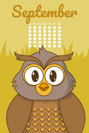 Owl cute calendar cartoon with month and days vector illustration graphic designのイラスト素材