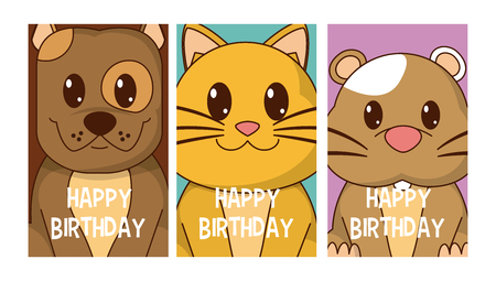 Set of birthday cards with animals cartoon vector illustration graphic designのイラスト素材