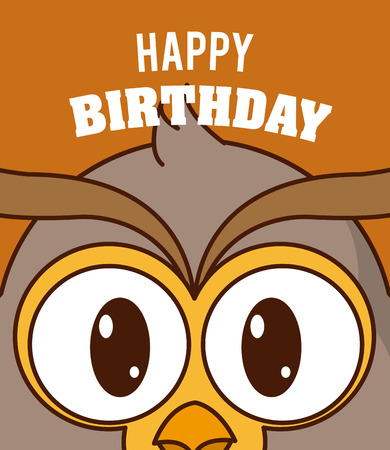 Owl happy birthday cute card cartoon vector illustration graphic designのイラスト素材