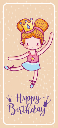 Happy birthday card cute girl ballet dancer cartoon vector illustration graphic designのイラスト素材