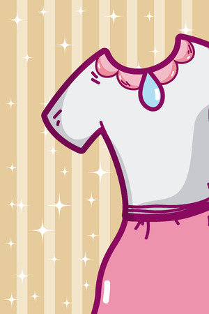 Cute girl dress cartoon over striped pattern background vector illustration graphic designのイラスト素材