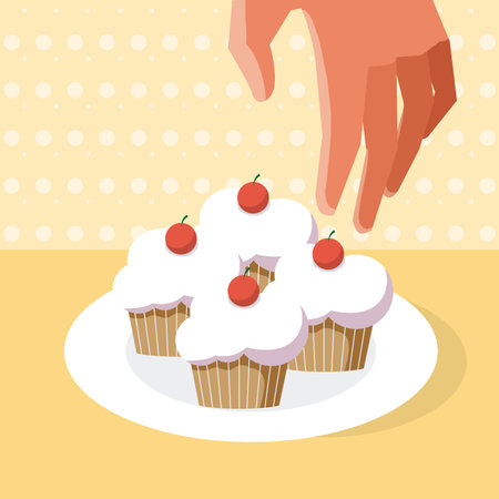 Hadn grabbing a cupcake from dish vector illustration graphic designのイラスト素材