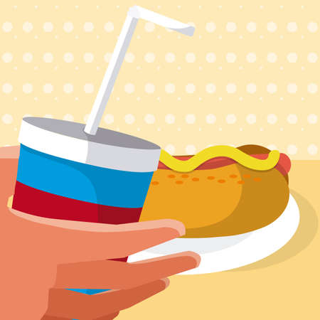 Hand with soda and hot dog vector illustration graphic designのイラスト素材