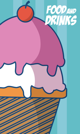 Delicious ice cream cone with two scoops vector illustration graphic designのイラスト素材