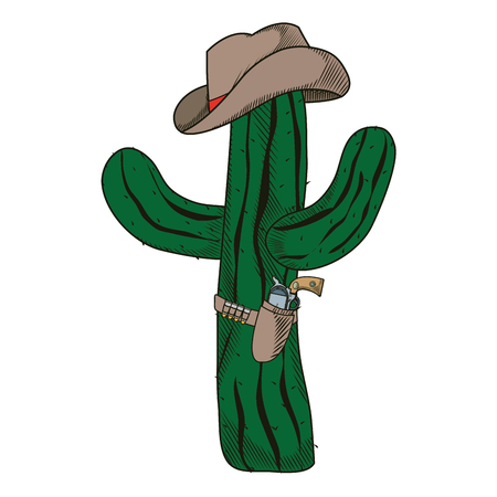 desert cactus plant with hat and gun vector illustrationのイラスト素材