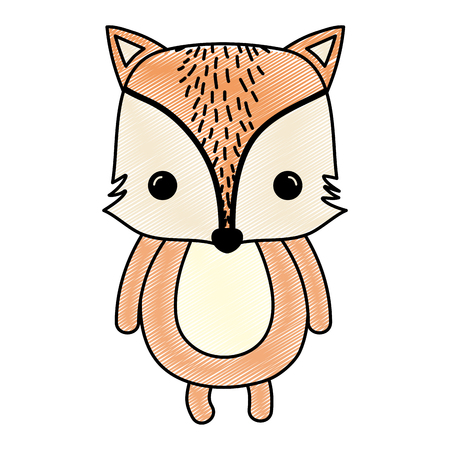 Doodle happy fox wild cute animal vector illustration.のイラスト素材