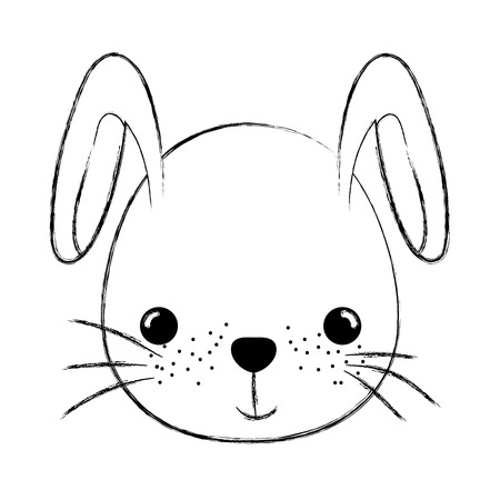 Grunge line illustration of a rabbit head on a white backgroundのイラスト素材