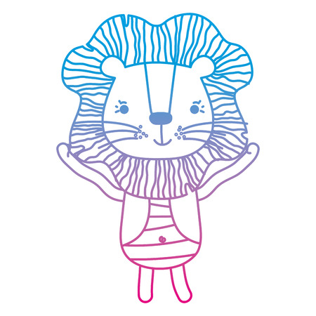 degraded line cute happy lion wild animal vector illustrationのイラスト素材