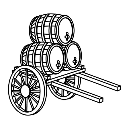 handcart transportation with wood barrel of wine vector illustrationのイラスト素材