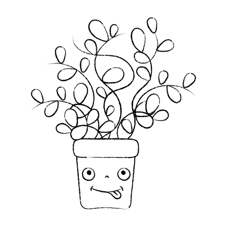 grunge kawaii funny plant with leaves inside flowerpot vector illustrationのイラスト素材