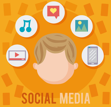 Young man and social media  illustration graphic designのイラスト素材