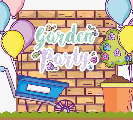 Garden party invitation card with cute cartoons vector illustration graphic designのイラスト素材