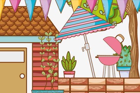 Beautiful decorated garden cartoon vector illustration graphic design.のイラスト素材