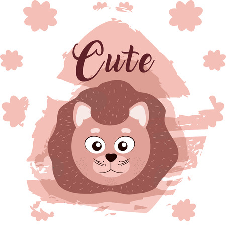 Lion cute cartoon on white and pink colors with floral background vector illustrationのイラスト素材