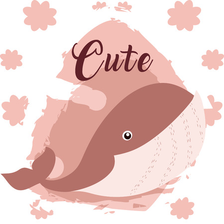 Whale cute cartoon on white and pink colors with floral background vector illustrationのイラスト素材