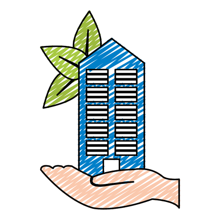 doodle building apartment with leaves design un the hand vector illustrationのイラスト素材