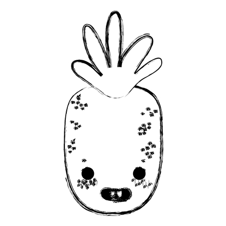 grunge  happy pineapple delicious fruit vector illustrationのイラスト素材