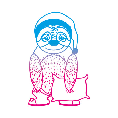 degraded line character sloth animal with slipper and slepping capのイラスト素材