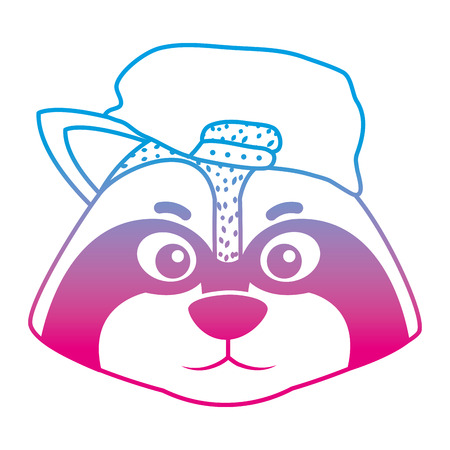degraded line cute raccoon head animal with capのイラスト素材